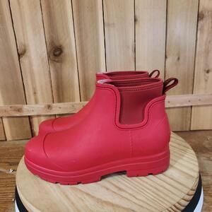 UGG Droplet Rain Boots Womens 9 Red Rubber Waterproof Ankle Pull On Lined Winter